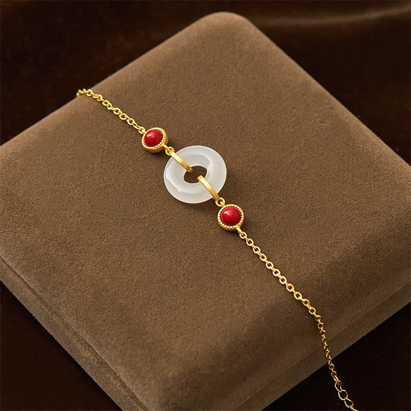 Braccialetto di protezione in oro placcato rame con fibbia della pace in giada bianca Hetian Buddha Stones - image 2