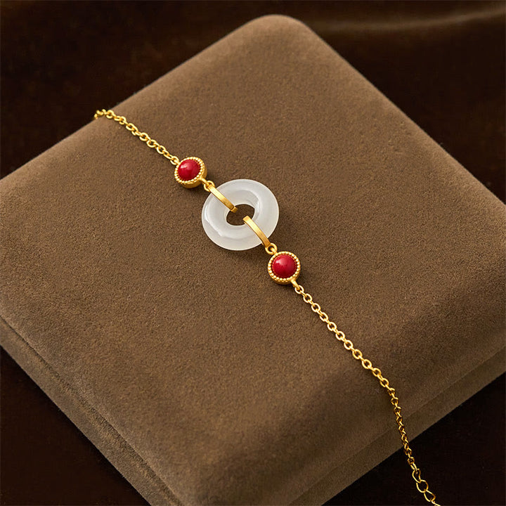 Braccialetto di protezione in oro placcato rame con fibbia della pace in giada bianca Hetian Buddha Stones - image 2