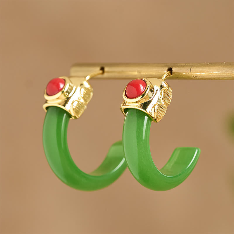 Orecchini Buddha Stones, design a cerchio rotondo, giada Hetian placcata in rame e oro, Abbondanza - image 10