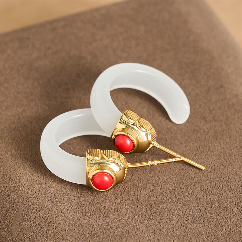 Orecchini Buddha Stones, design a cerchio rotondo, giada Hetian placcata in rame e oro, Abbondanza - image 7