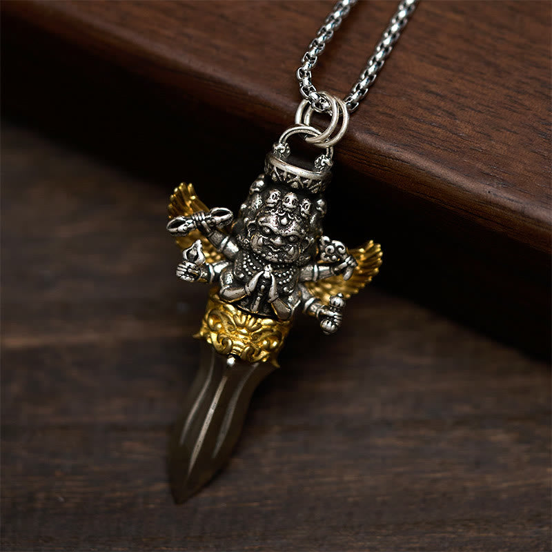 Collana con ciondolo in rame con tre teste e sei braccia, design Vajra tibetano, Buddha Stones, potere spirituale curativo - image 1