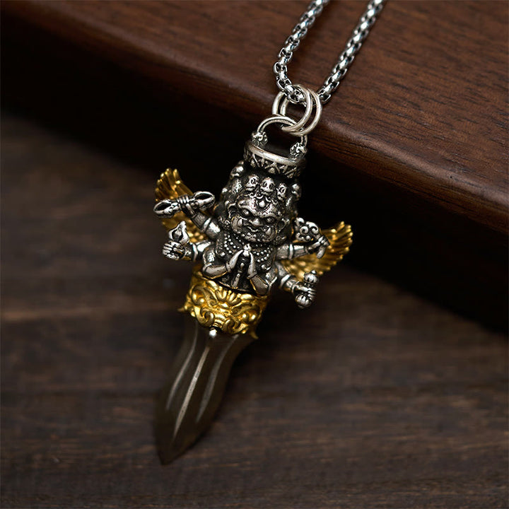 Collana con ciondolo in rame con tre teste e sei braccia, design Vajra tibetano, Buddha Stones, potere spirituale curativo - image 1