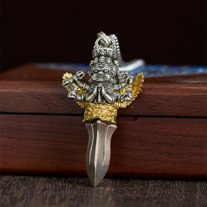 Collana con ciondolo in rame con tre teste e sei braccia, design Vajra tibetano, Buddha Stones, potere spirituale curativo - image 2