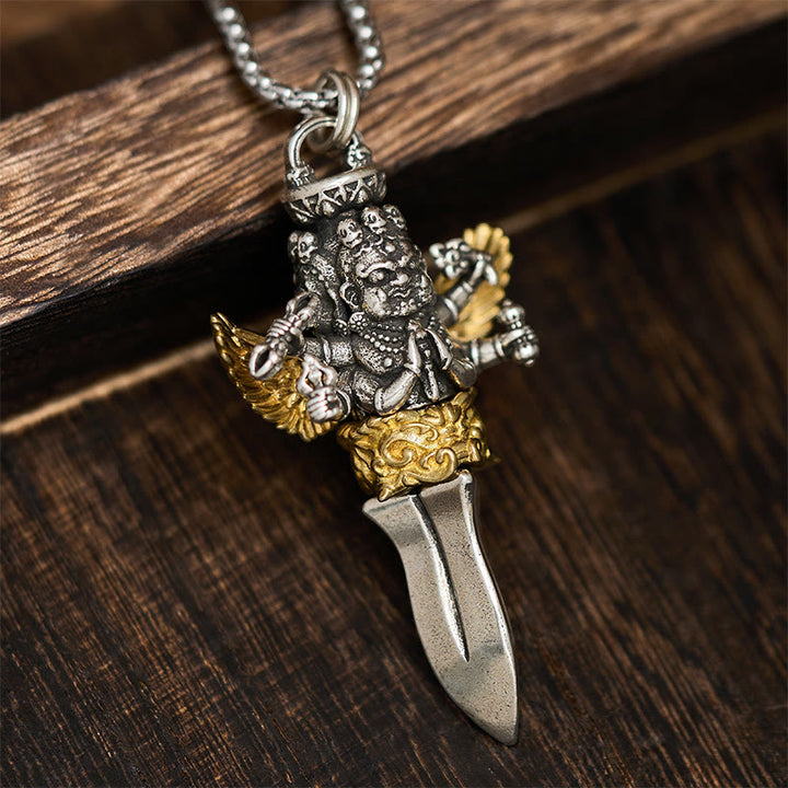 Collana con ciondolo in rame con tre teste e sei braccia, design Vajra tibetano, Buddha Stones, potere spirituale curativo - Vajra - image 0