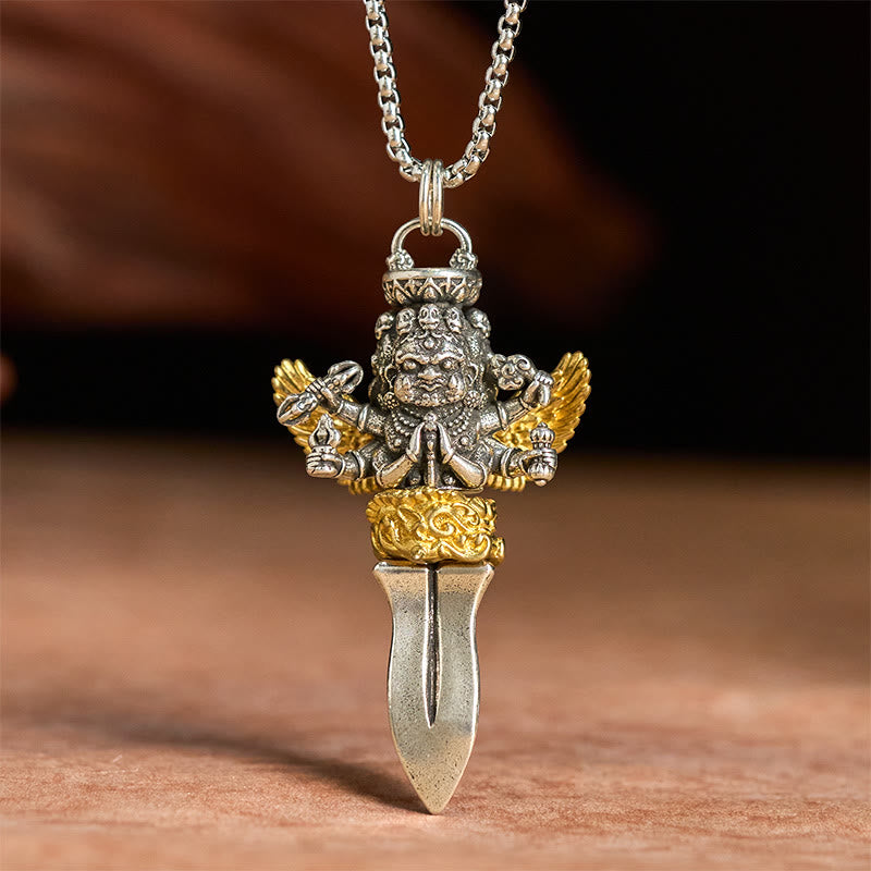 Collana con ciondolo in rame con tre teste e sei braccia, design Vajra tibetano, Buddha Stones, potere spirituale curativo - image 3