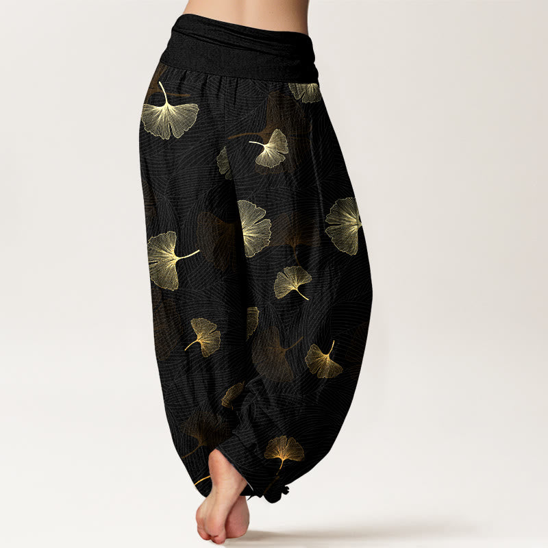 Pantaloni harem da donna con elastico in vita e motivo ginkgo in cotone Buddha Stones - image 1