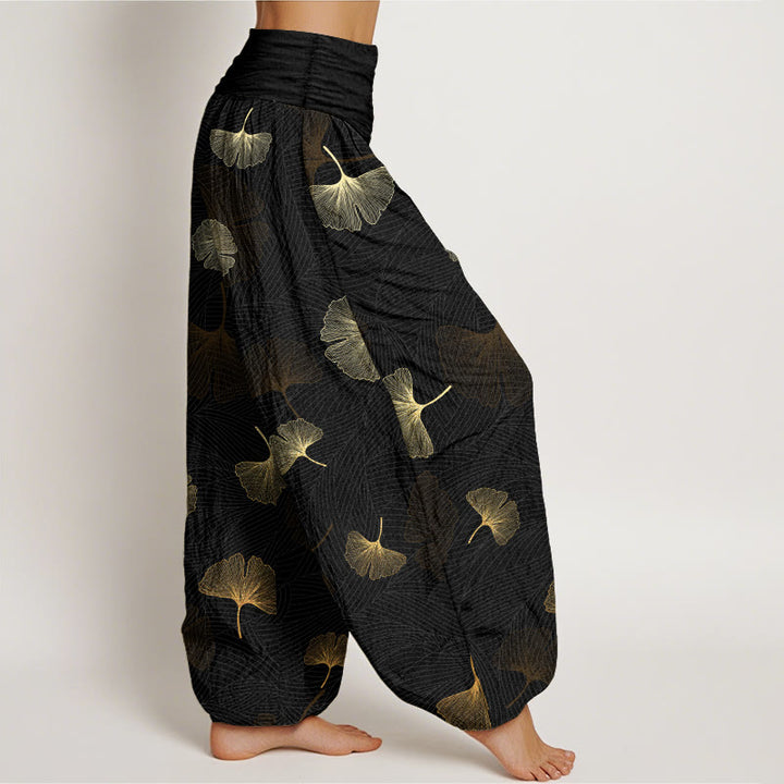 Pantaloni harem da donna con elastico in vita e motivo ginkgo in cotone Buddha Stones - image 2