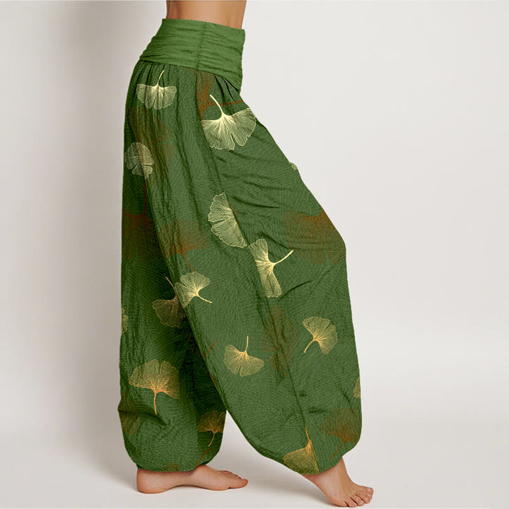 Pantaloni harem da donna con elastico in vita e motivo ginkgo in cotone Buddha Stones - image 7
