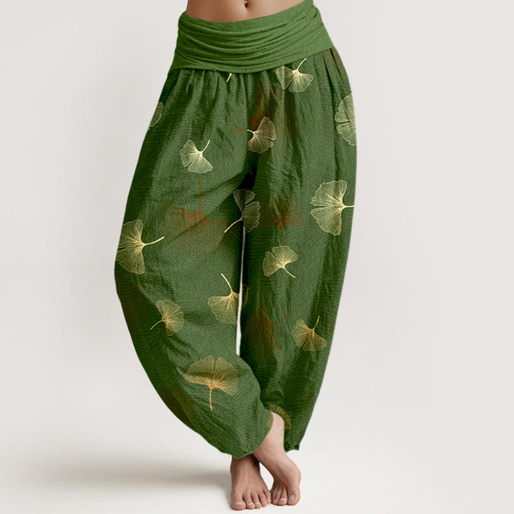Pantaloni harem da donna con elastico in vita e motivo ginkgo in cotone Buddha Stones - Verde - US16, UK/AU20, EU48 (3XL) - image 5