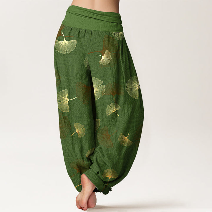 Pantaloni harem da donna con elastico in vita e motivo ginkgo in cotone Buddha Stones - image 6