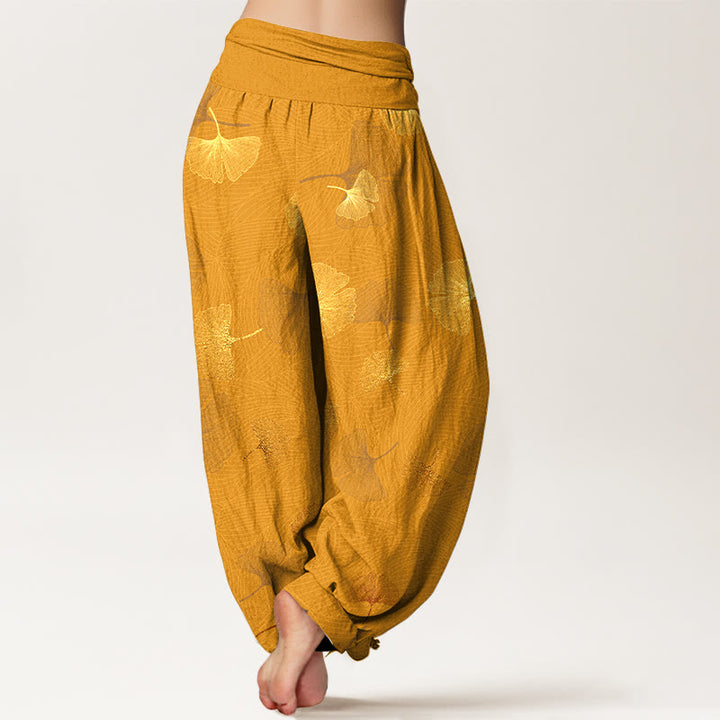 Pantaloni harem da donna con elastico in vita e motivo ginkgo in cotone Buddha Stones - image 9
