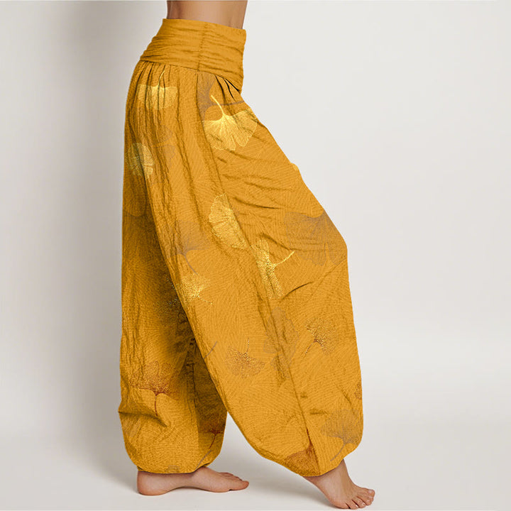 Pantaloni harem da donna con elastico in vita e motivo ginkgo in cotone Buddha Stones - image 10