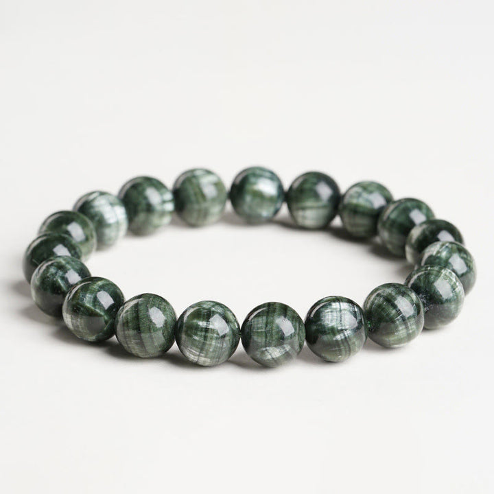Braccialetto di perline rotonde in serafinite naturale Buddha Stones per l'equilibrio emotivo - Serafinite (circonferenza del polso: 14-17 cm) - 11 millimetri - image 0