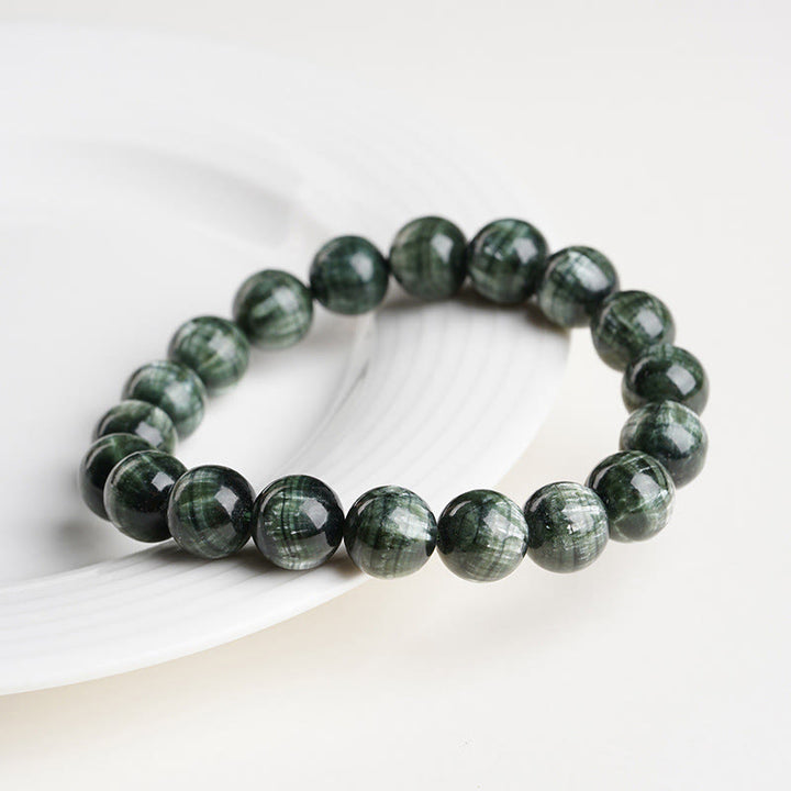 Braccialetto di perline rotonde in serafinite naturale Buddha Stones per l'equilibrio emotivo - image 2