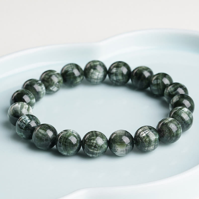 Braccialetto di perline rotonde in serafinite naturale Buddha Stones per l'equilibrio emotivo - image 4
