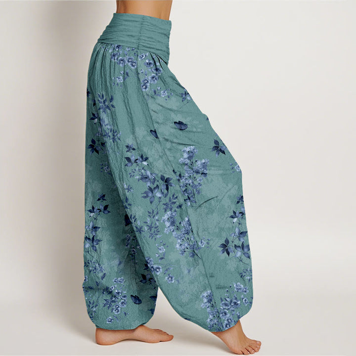 Pantaloni harem da donna con elastico in vita e motivo a foglie e fiori in cotone con Buddha Stones - image 7