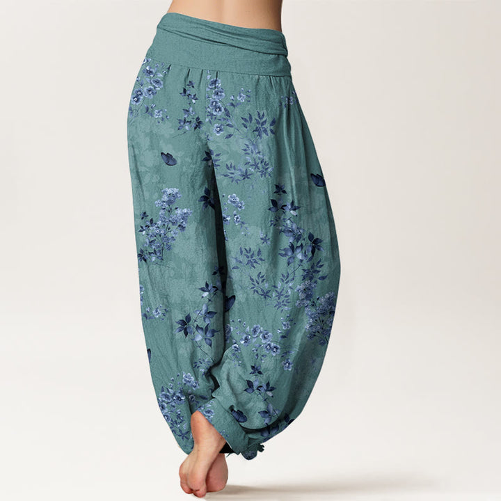 Pantaloni harem da donna con elastico in vita e motivo a foglie e fiori in cotone con Buddha Stones - image 6