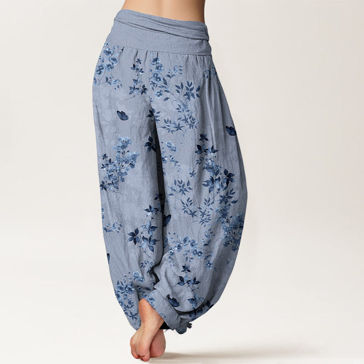 Pantaloni harem da donna con elastico in vita e motivo a foglie e fiori in cotone con Buddha Stones - image 9