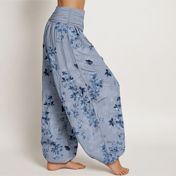 Pantaloni harem da donna con elastico in vita e motivo a foglie e fiori in cotone con Buddha Stones - image 10