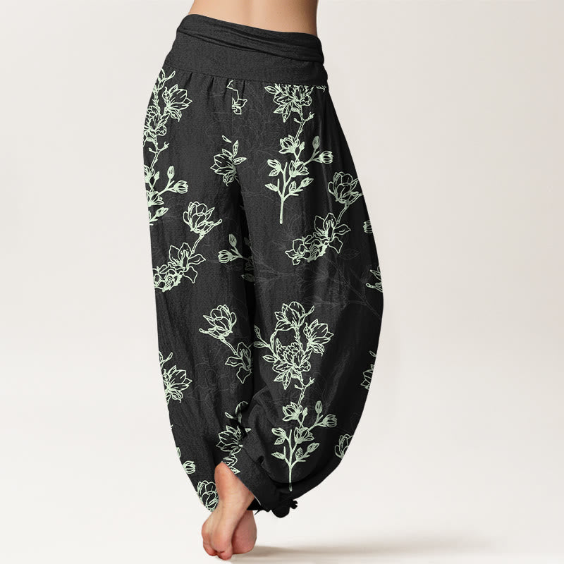 Pantaloni harem da donna con elastico in vita e motivo a boccioli di fiori in cotone con Buddha Stones - image 6
