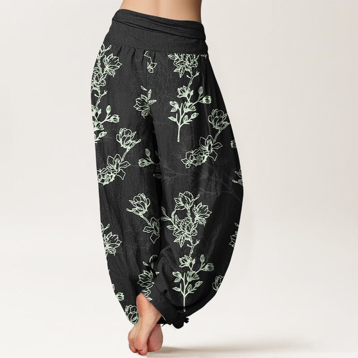 Pantaloni harem da donna con elastico in vita e motivo a boccioli di fiori in cotone con Buddha Stones - image 6