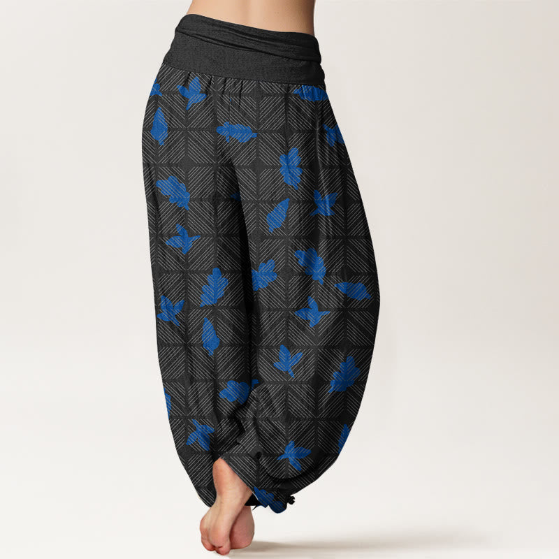 Pantaloni harem da donna con elastico in vita e motivo a foglie a scacchi in cotone con Buddha Stones - image 6