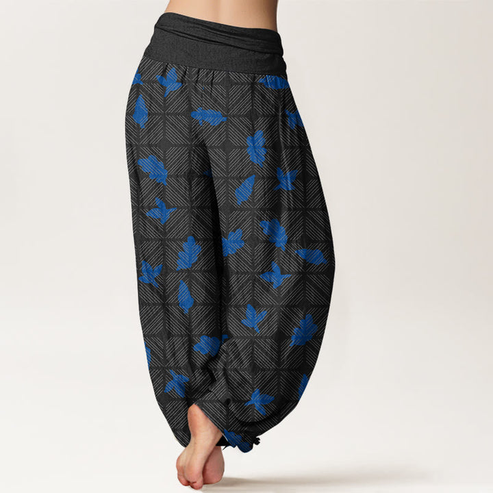 Pantaloni harem da donna con elastico in vita e motivo a foglie a scacchi in cotone con Buddha Stones - image 6