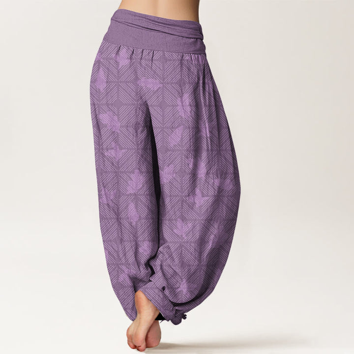 Pantaloni harem da donna con elastico in vita e motivo a foglie a scacchi in cotone con Buddha Stones - image 9