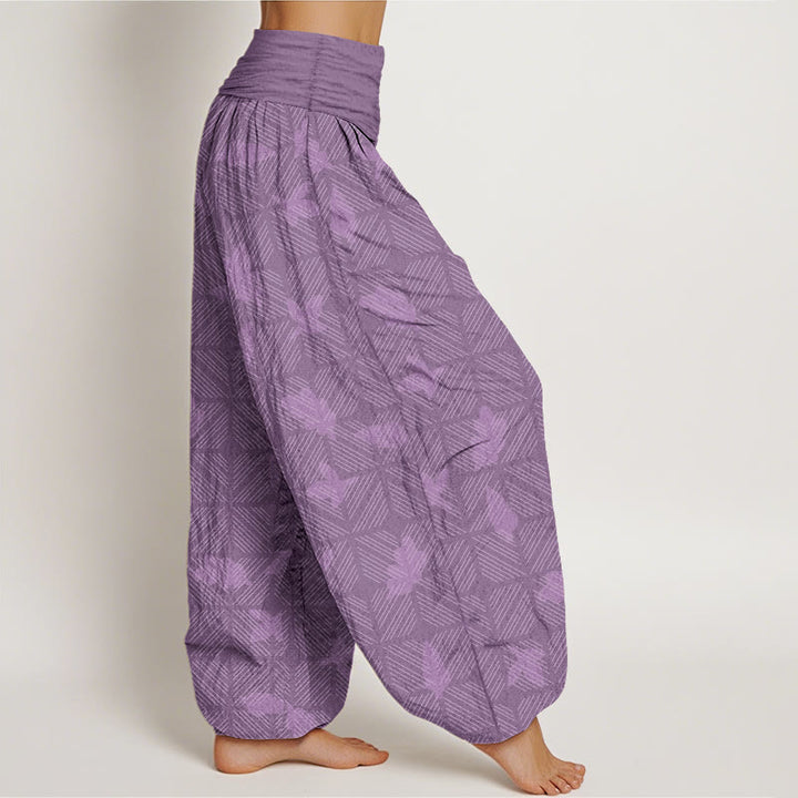 Pantaloni harem da donna con elastico in vita e motivo a foglie a scacchi in cotone con Buddha Stones - image 10