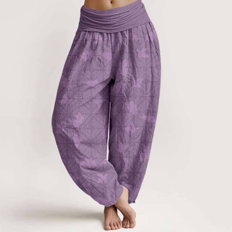 Pantaloni harem da donna con elastico in vita e motivo a foglie a scacchi in cotone con Buddha Stones - Orchidea media - US16, UK/AU20, EU48 (3XL) - image 8