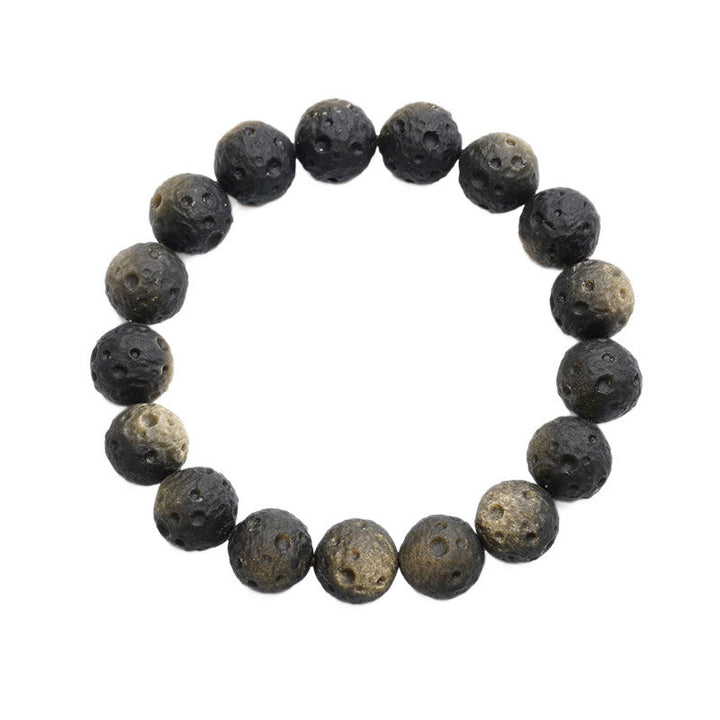 Braccialetto di protezione con perle rotonde in ossidiana dorata e argento naturale Buddha Stones - image 11