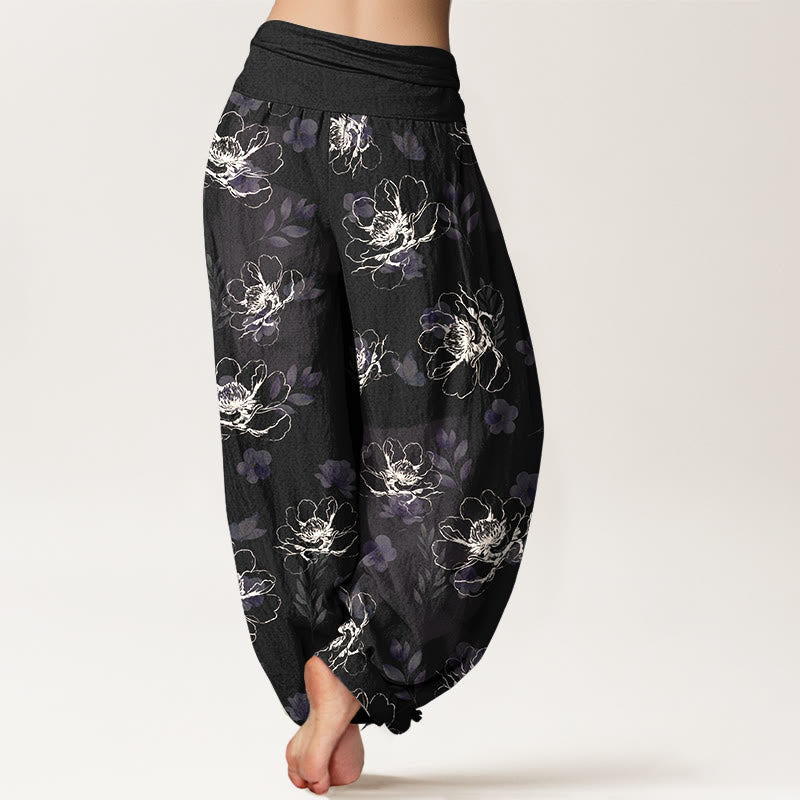 Pantaloni harem da donna con elastico in vita e motivo floreale retrò in cotone Buddha Stones - image 1