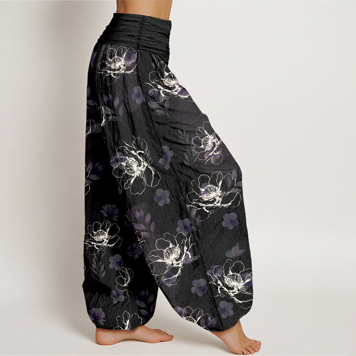 Pantaloni harem da donna con elastico in vita e motivo floreale retrò in cotone Buddha Stones - image 2