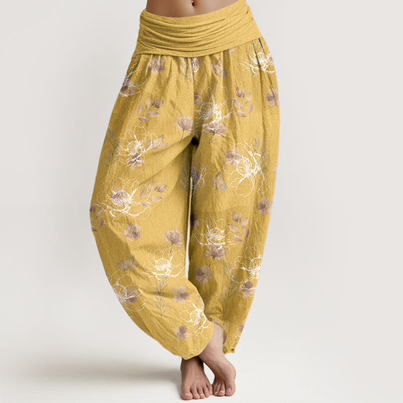 Pantaloni harem da donna con elastico in vita e motivo floreale retrò in cotone Buddha Stones - Oro - US16, UK/AU20, EU48 (3XL) - image 5