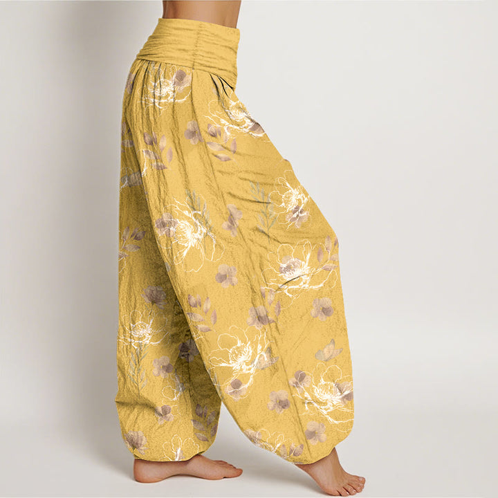 Pantaloni harem da donna con elastico in vita e motivo floreale retrò in cotone Buddha Stones - image 7