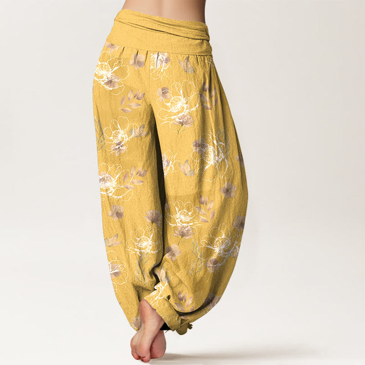 Pantaloni harem da donna con elastico in vita e motivo floreale retrò in cotone Buddha Stones - image 6
