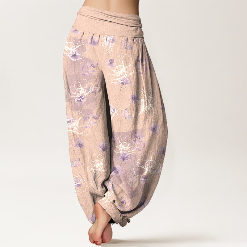 Pantaloni harem da donna con elastico in vita e motivo floreale retrò in cotone Buddha Stones - image 9