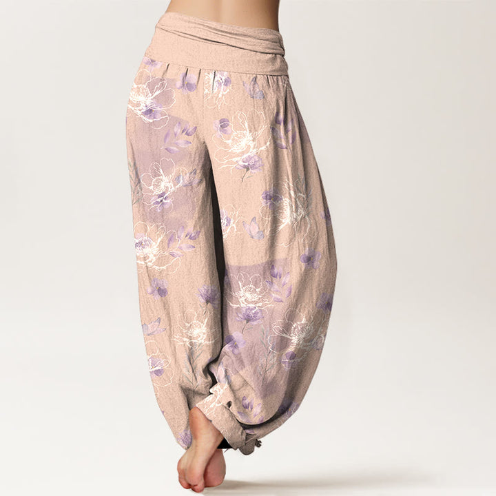 Pantaloni harem da donna con elastico in vita e motivo floreale retrò in cotone Buddha Stones - image 9