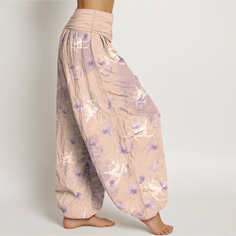 Pantaloni harem da donna con elastico in vita e motivo floreale retrò in cotone Buddha Stones - image 10