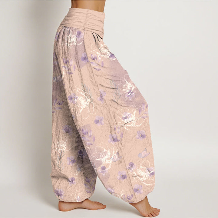 Pantaloni harem da donna con elastico in vita e motivo floreale retrò in cotone Buddha Stones - image 10