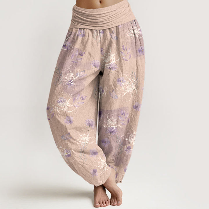 Pantaloni harem da donna con elastico in vita e motivo floreale retrò in cotone Buddha Stones - Biscotto - US16, UK/AU20, EU48 (3XL) - image 8