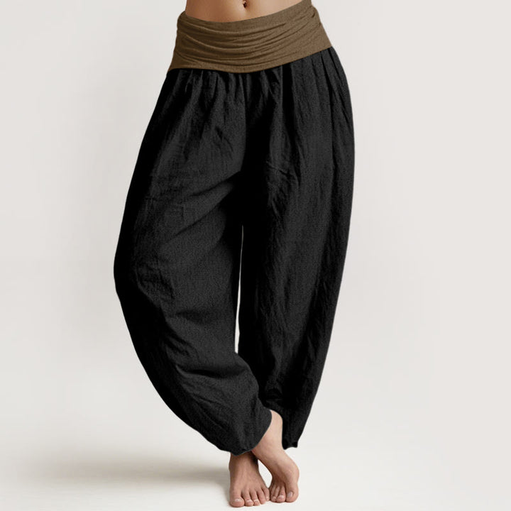 Pantaloni harem da donna in cotone con elastico in vita, colore nero, verde e marrone chiaro, Buddha Stones - Nero - US16, UK/AU20, EU48 (3XL) - image 0