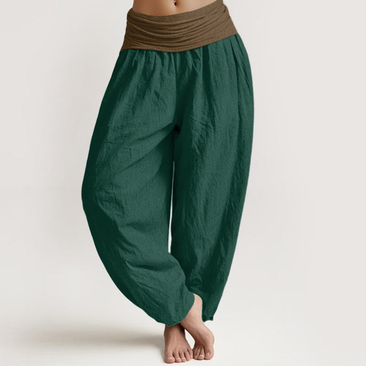 Pantaloni harem da donna in cotone con elastico in vita, colore nero, verde e marrone chiaro, Buddha Stones - Verde scuro - US16, UK/AU20, EU48 (3XL) - image 5