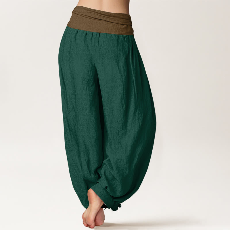 Pantaloni harem da donna in cotone con elastico in vita, colore nero, verde e marrone chiaro, Buddha Stones - image 6