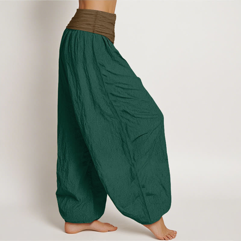 Pantaloni harem da donna in cotone con elastico in vita, colore nero, verde e marrone chiaro, Buddha Stones - image 7