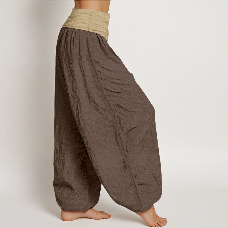 Pantaloni harem da donna in cotone con elastico in vita, colore marrone, blu e nero, tinta unita , Buddha Stones - image 2