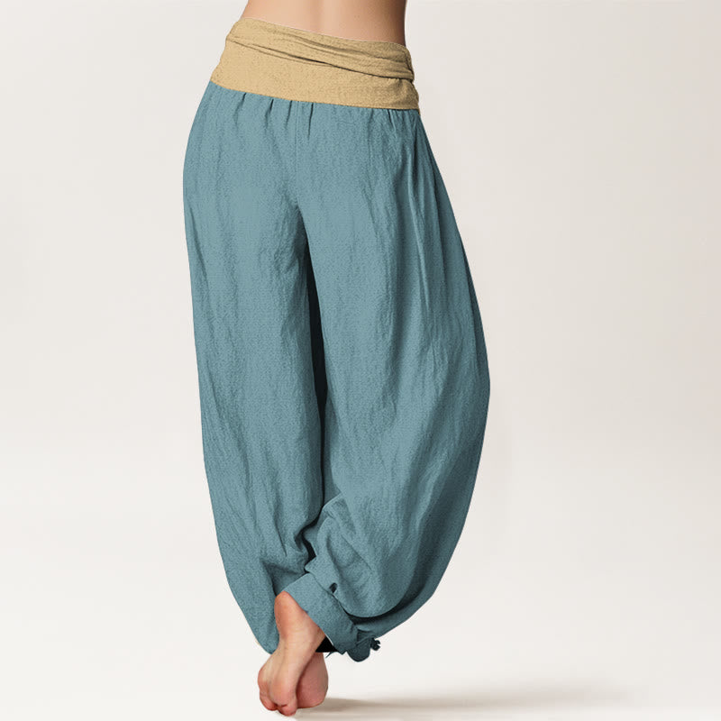 Pantaloni harem da donna in cotone con elastico in vita, colore marrone, blu e nero, tinta unita , Buddha Stones - image 6