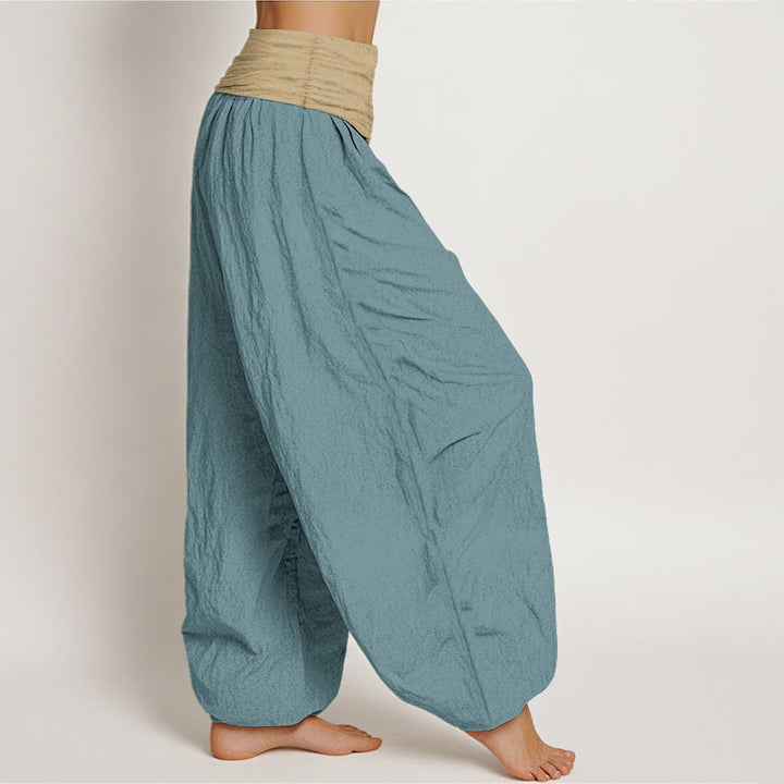 Pantaloni harem da donna in cotone con elastico in vita, colore marrone, blu e nero, tinta unita , Buddha Stones - image 7