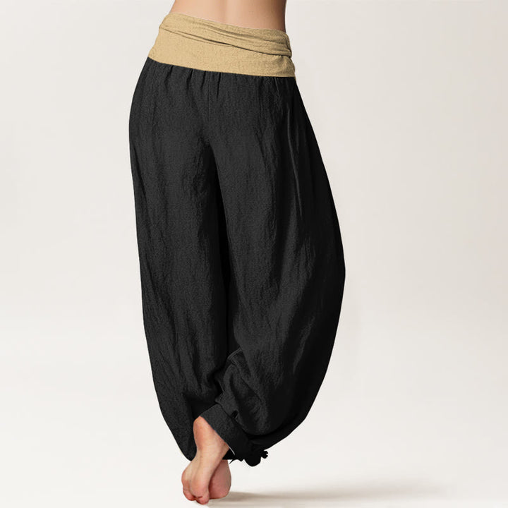 Pantaloni harem da donna in cotone con elastico in vita, colore marrone, blu e nero, tinta unita , Buddha Stones - image 9