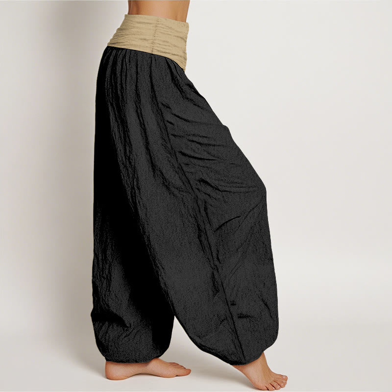 Pantaloni harem da donna in cotone con elastico in vita, colore marrone, blu e nero, tinta unita , Buddha Stones - image 10